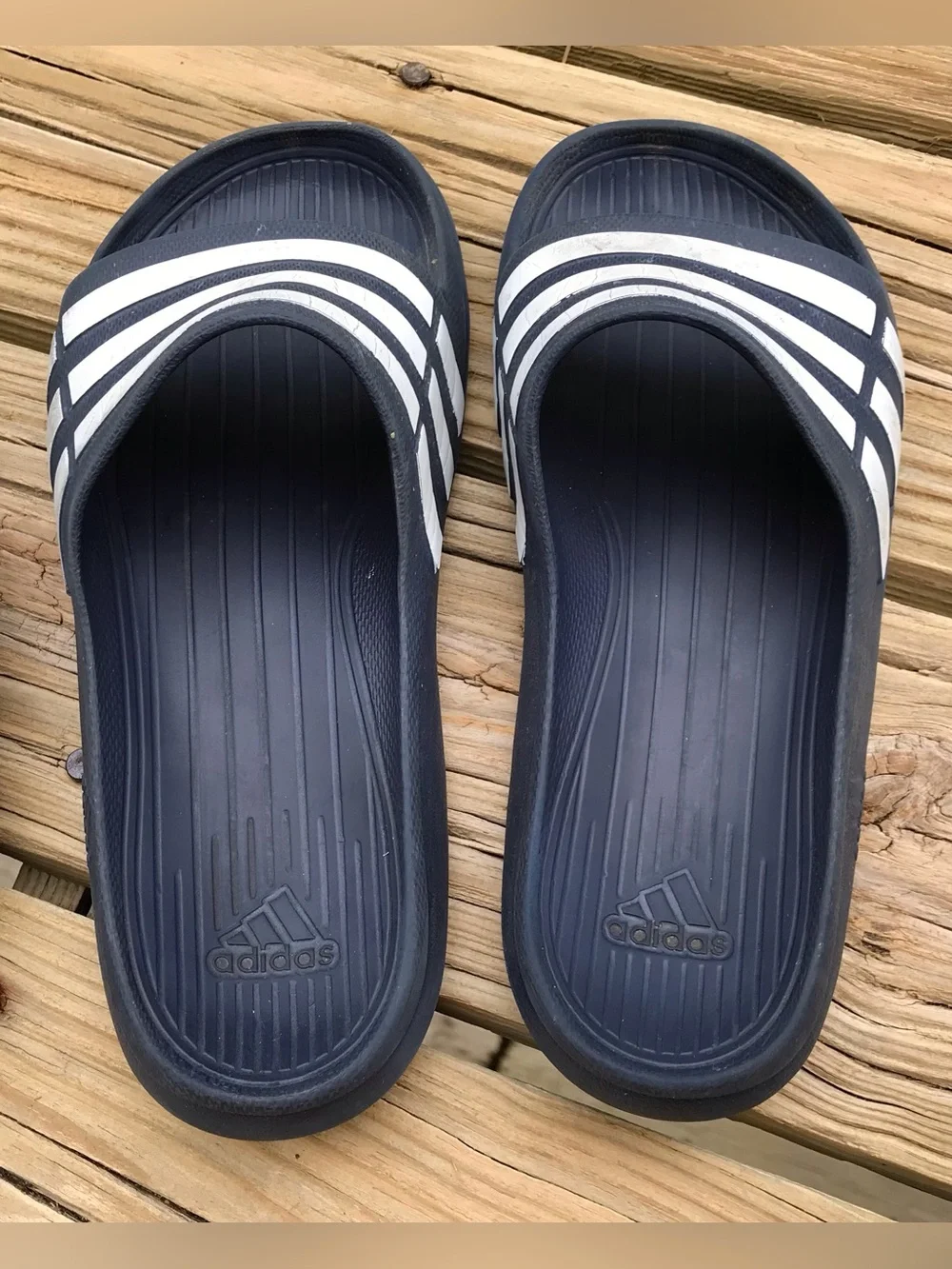 2 Pair Mens 6 7 Womens 8 9 ADIDAS Black Navy Blue Stripe Slide Sandals